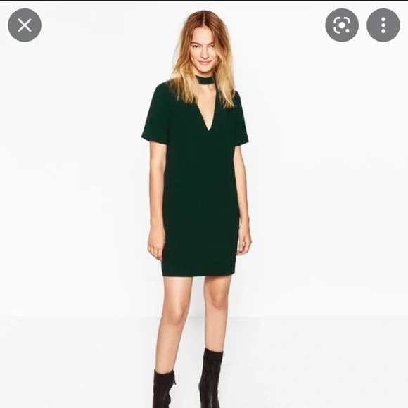 ZARA Forest Green Shift Mini Dress